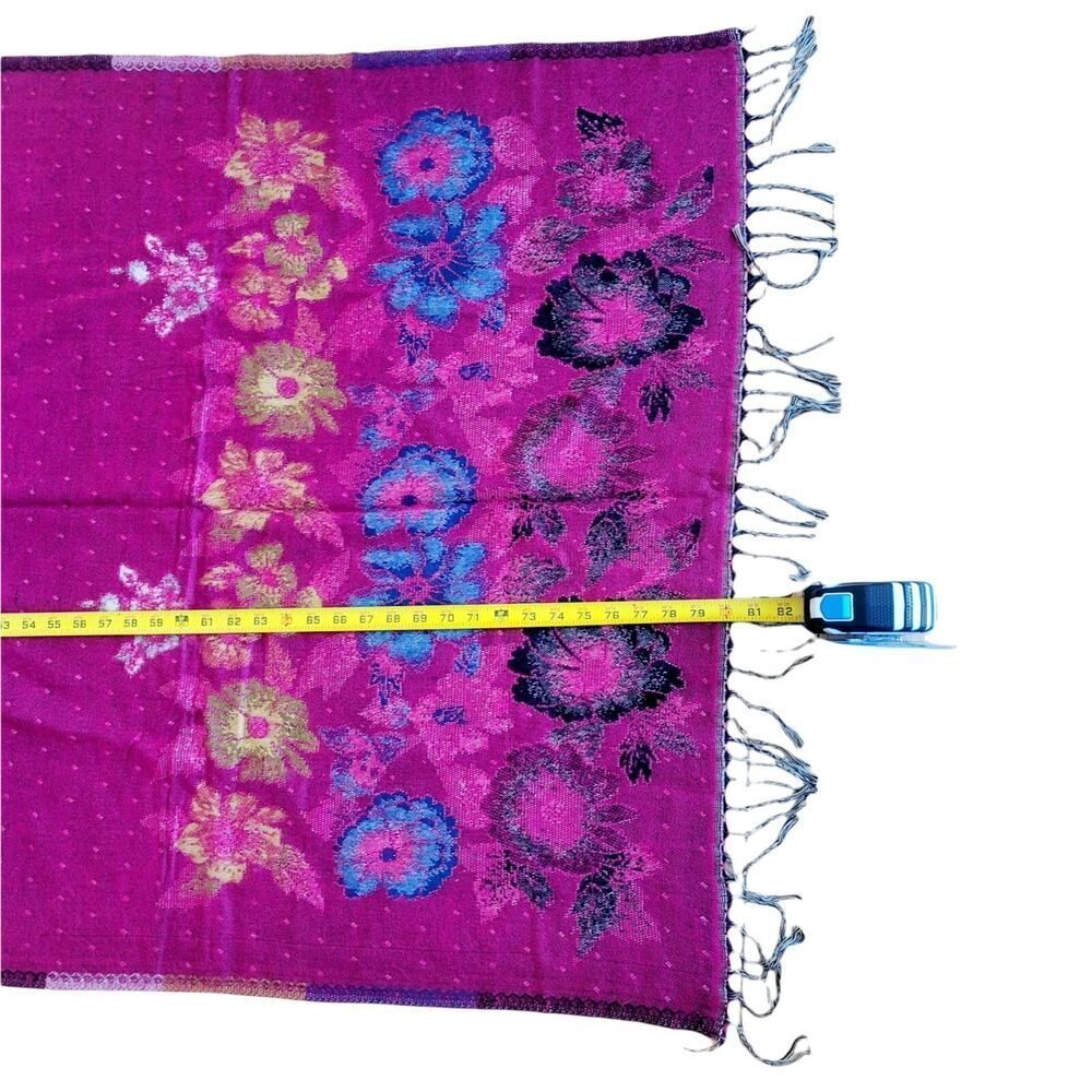 High Quality Tibet Hand Loom Yak Wool Shawl Scarf Reversible Pink Floral 36x80 - Picture 3 of 4